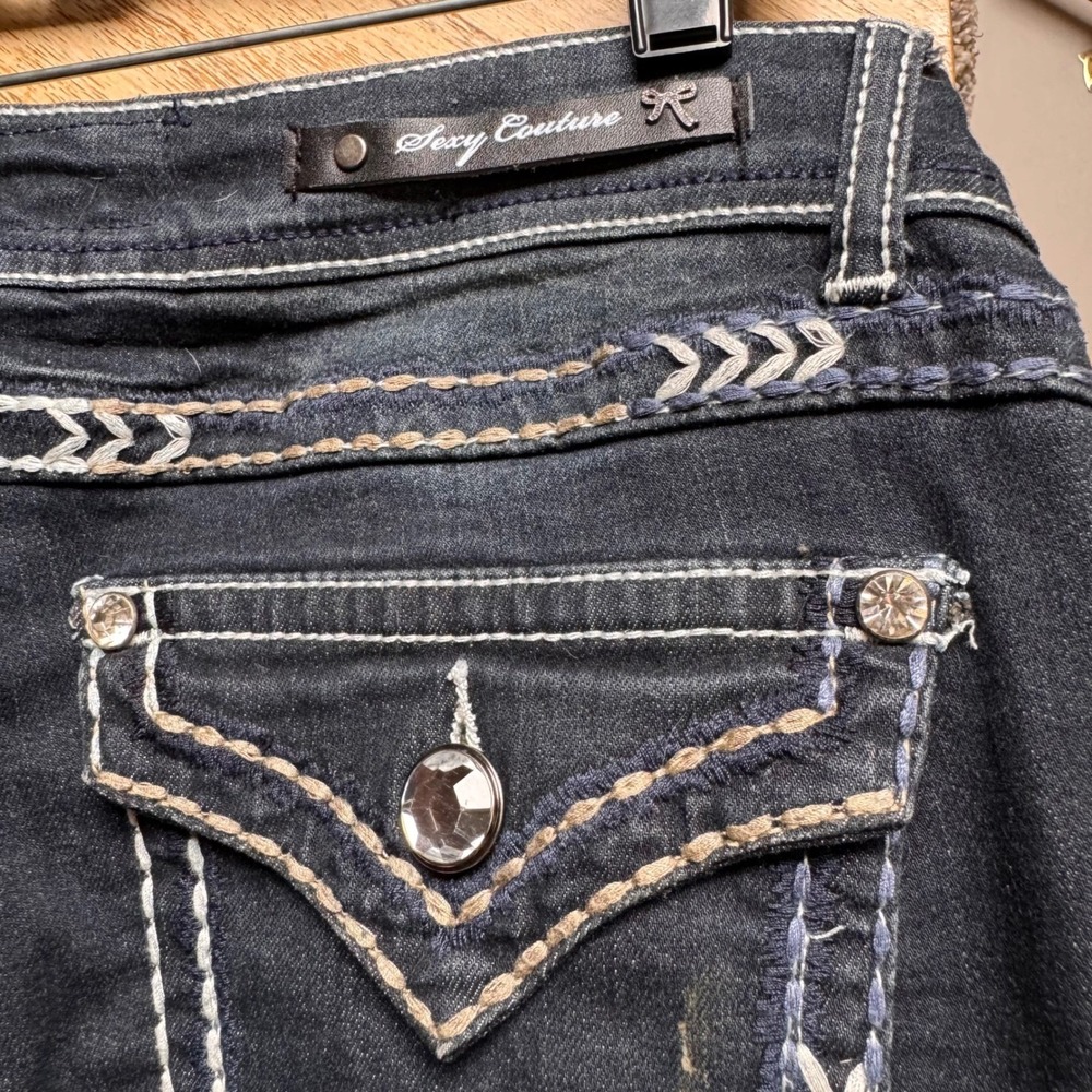 Sexy Couture Women's Boot Cut Jeans Dark Wash Rhinestone Embellished Size 13 Y2K - Picture 8 of 11